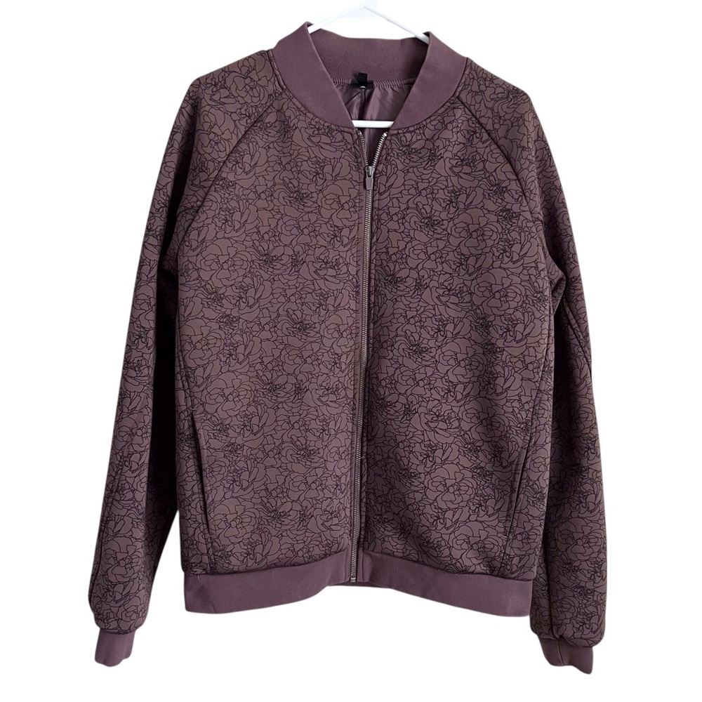 Balance Athletica Vitality Men’s Flight Bomber Jacket Purple Floral Casual Small